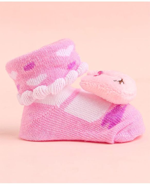Cute Walk by Babyhug Socks With Bunny Face Applique - Pink