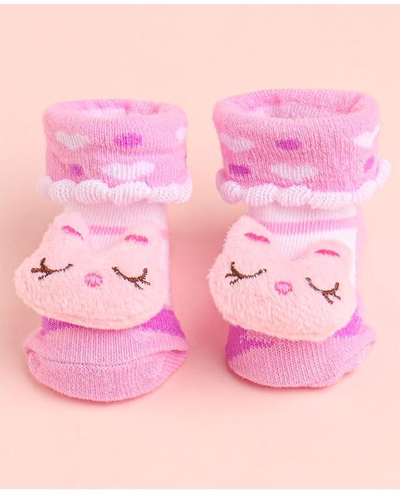 Cute Walk by Babyhug Socks With Bunny Face Applique - Pink