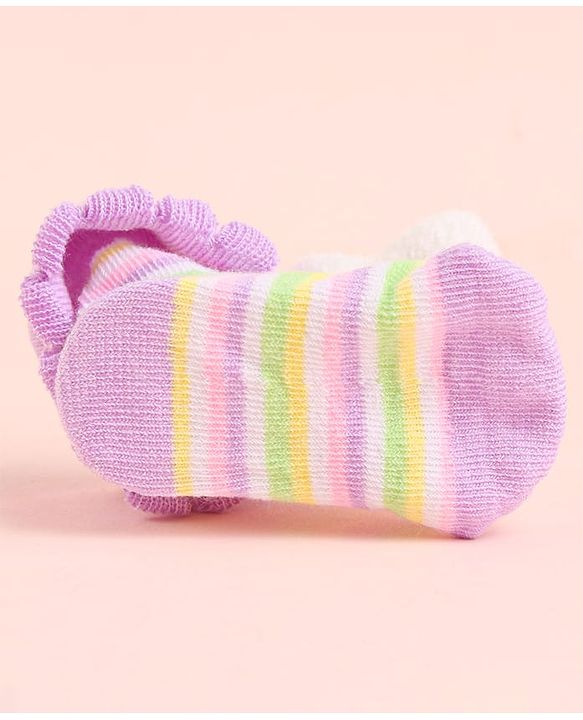 Cute Walk by Babyhug Socks With Striped & Bunny Face Applique - Purple