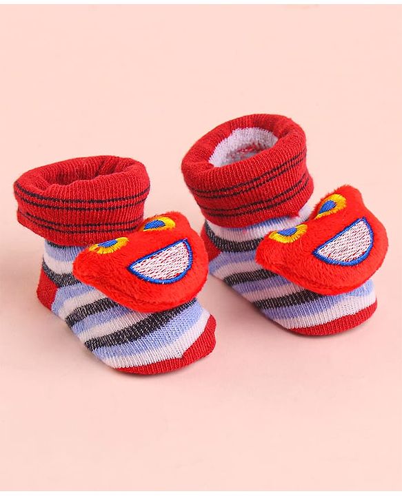 Cute Walk by Babyhug Socks With Striped & Cartoon Applique - White