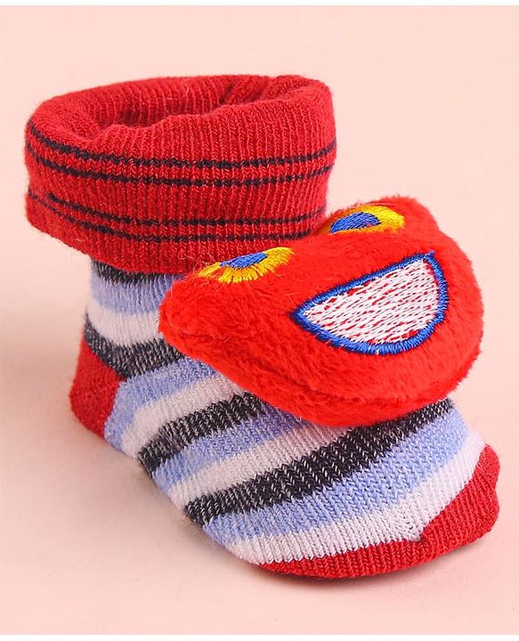 Cute Walk by Babyhug Socks With Striped & Cartoon Applique - White