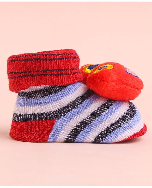 Cute Walk by Babyhug Socks With Striped & Cartoon Applique - White