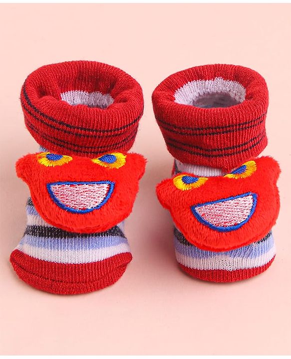 Cute Walk by Babyhug Socks With Striped & Cartoon Applique - White