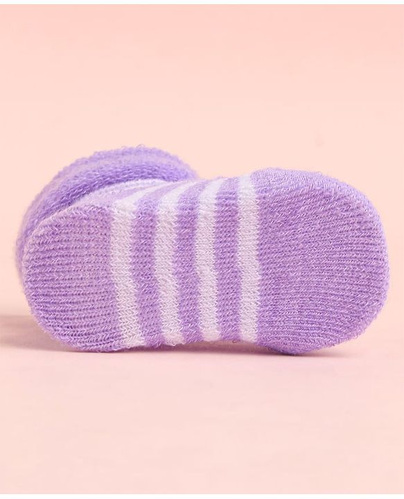 Cute Walk by Babyhug Socks With Striped & Pom Pom Detailing - Purple