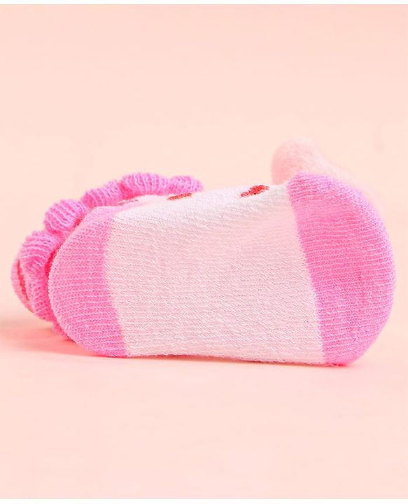 Cute Walk by Babyhug Socks With Polka Dots & Bear Face Applique - Pink