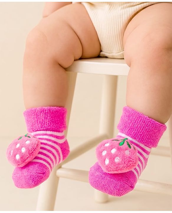 Cute Walk by Babyhug Socks With Striped & Strawberry Applique - Pink