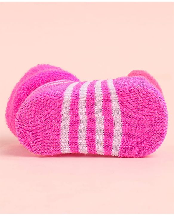Cute Walk by Babyhug Socks With Striped & Strawberry Applique - Pink