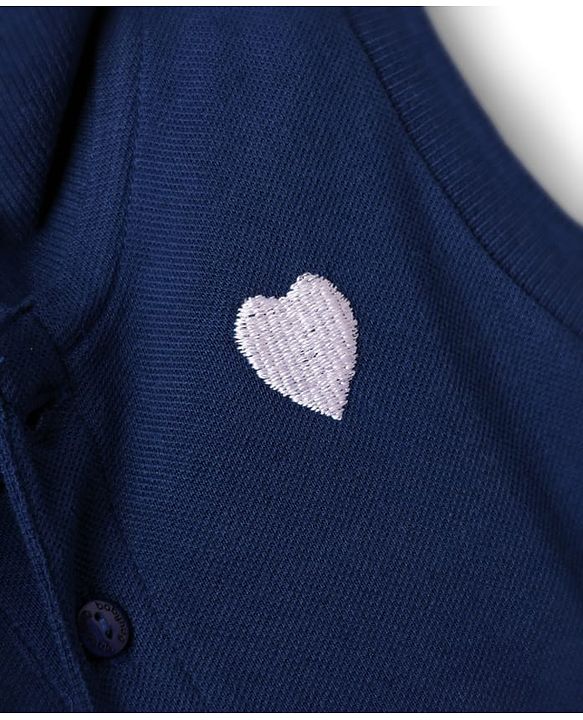 Babyhug Cotton Knit Sleeveless Collared Frock with Heart Embroidery - Navy Blue