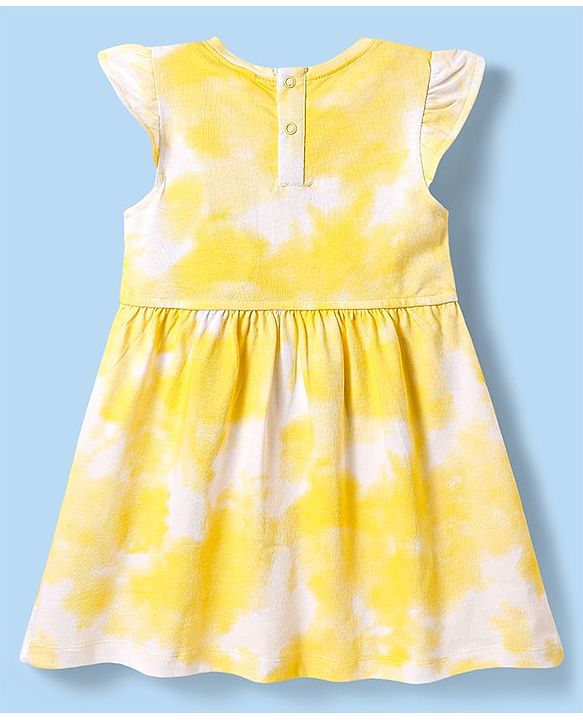 Babyhug Cotton Knit Frill Sleeves Frock with Text Print - Yellow
