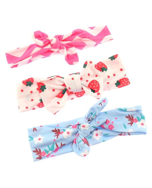 Babyhug Bonfino Printed Headbands with Bow Applique Pack of 3 - Pink & Blue