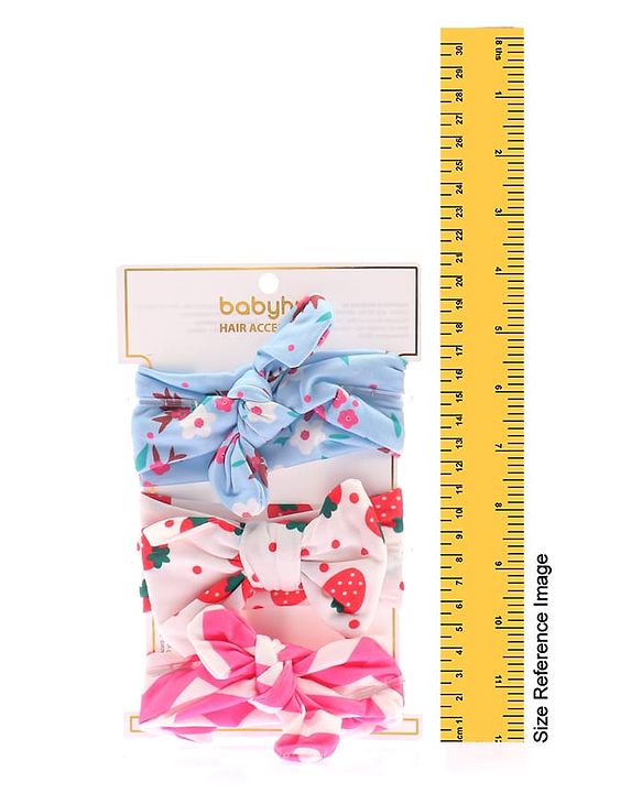 Babyhug Bonfino Printed Headbands with Bow Applique Pack of 3 - Pink & Blue