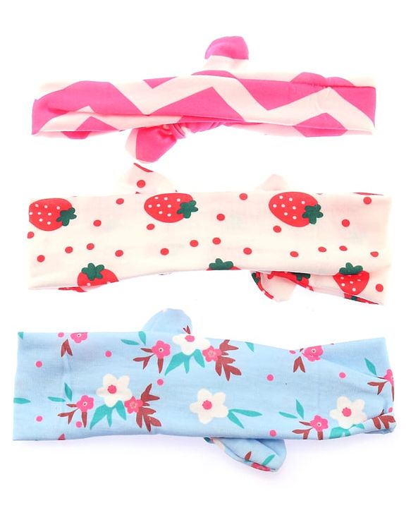 Babyhug Bonfino Printed Headbands with Bow Applique Pack of 3 - Pink & Blue