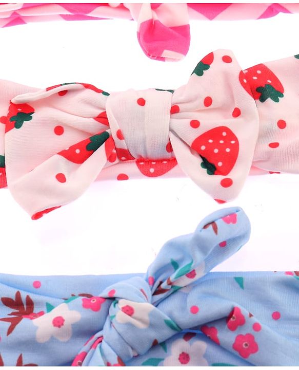 Babyhug Bonfino Printed Headbands with Bow Applique Pack of 3 - Pink & Blue