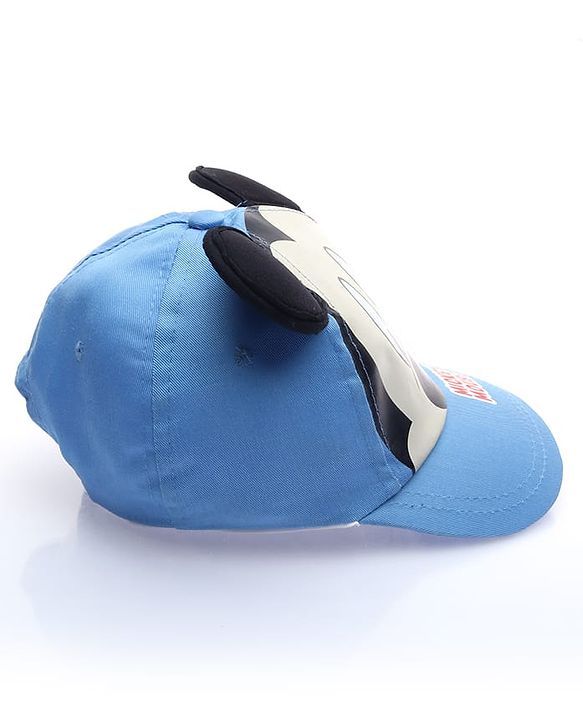 Babyhug Disney Cotton Woven Summer Cap with Mickey Mouse Family Graphics & 3D Ear Blue - Diameter 17 cm