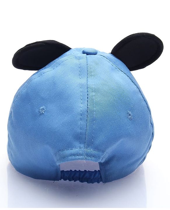 Babyhug Disney Cotton Woven Summer Cap with Mickey Mouse Family Graphics & 3D Ear Blue - Diameter 17 cm