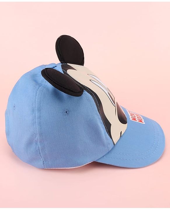 Babyhug Disney Cotton Woven Summer Cap with Mickey Mouse Family Graphics & 3D Ear Blue - Diameter 17 cm