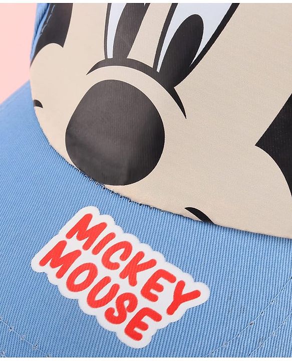 Babyhug Disney Cotton Woven Summer Cap with Mickey Mouse Family Graphics & 3D Ear Blue - Diameter 17 cm