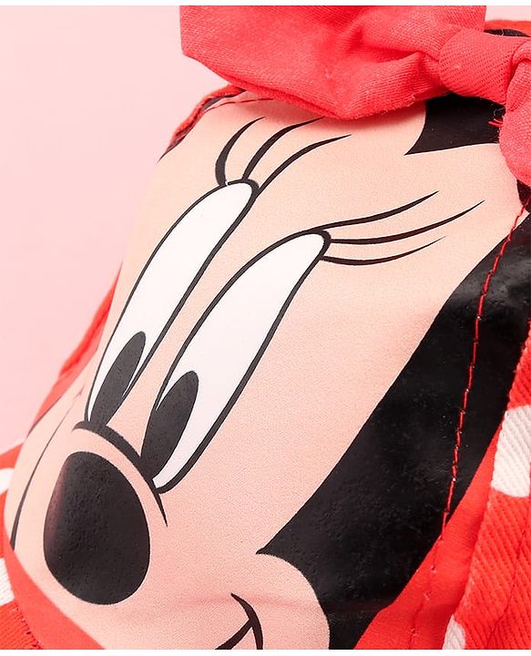 Babyhug Disney Cotton Woven Summer Cap with Minnie Mouse Family Graphics & 3 D Ear Applique Red - Diameter - 16 cm