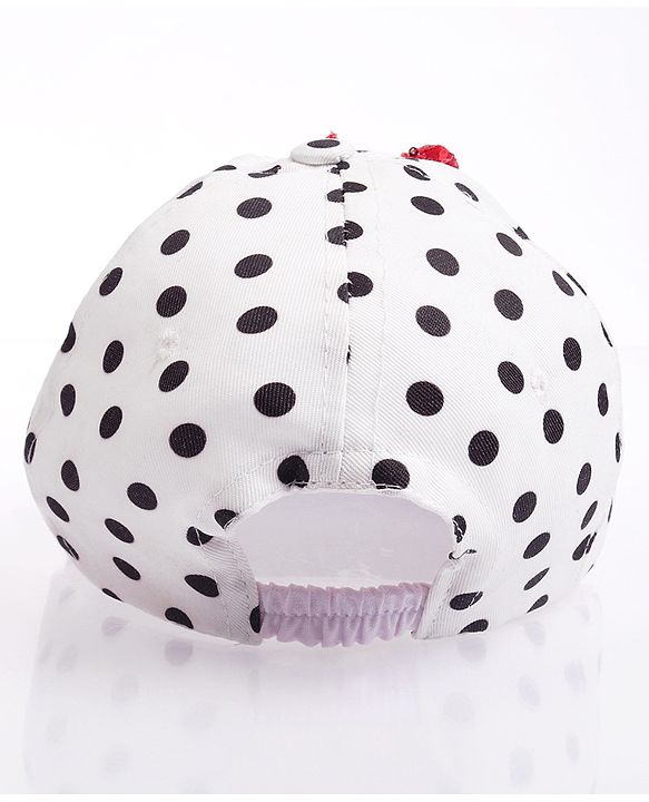 Babyhug Disney Cotton Woven Summer Cap with Minnie Mouse Family Graphics & Bow Detailing Black & White - Diameter 16 cm