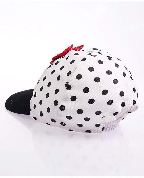Babyhug Disney Cotton Woven Summer Cap with Minnie Mouse Family Graphics & Bow Detailing Black & White - Diameter 16 cm