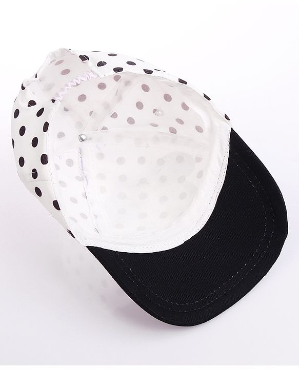 Babyhug Disney Cotton Woven Summer Cap with Minnie Mouse Family Graphics & Bow Detailing Black & White - Diameter 16 cm