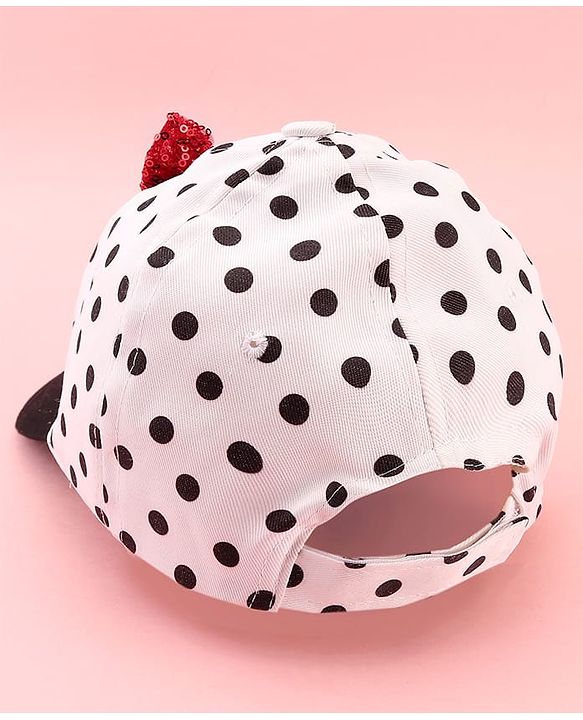 Babyhug Disney Cotton Woven Summer Cap with Minnie Mouse Family Graphics & Bow Detailing Black & White - Diameter 15.5 cm