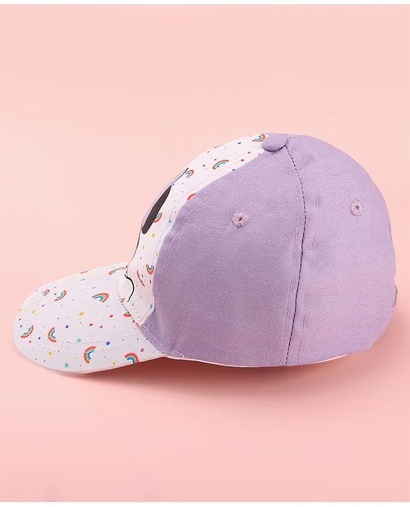 Babyhug Disney Cotton Woven Summer Cap with Minnie Mouse Graphics White & Lilac - Diameter 15 cm