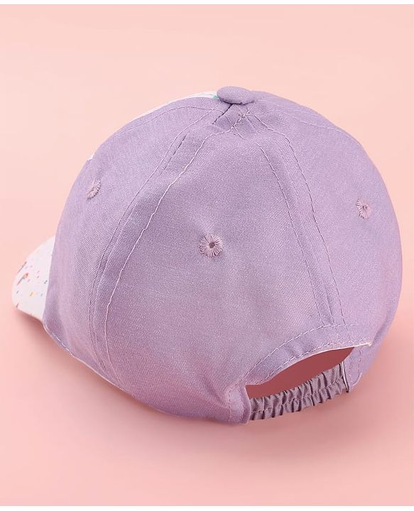 Babyhug Disney Cotton Woven Summer Cap with Minnie Mouse Graphics White & Lilac - Diameter 15 cm