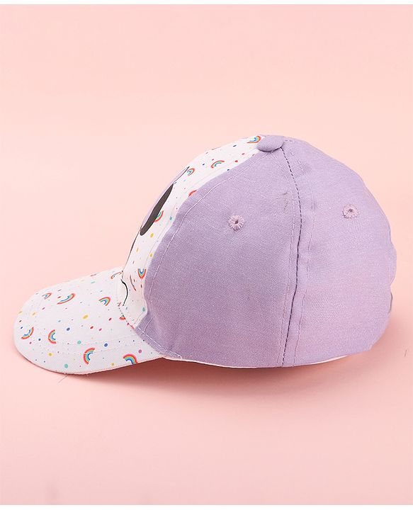 Babyhug Disney Cotton Woven Summer Cap with Minnie Mouse Graphics White & Lilac - Diameter 15 cm