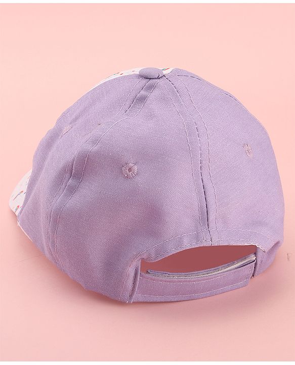 Babyhug Disney Cotton Woven Summer Cap with Minnie Mouse Graphics White & Lilac - Diameter 15 cm