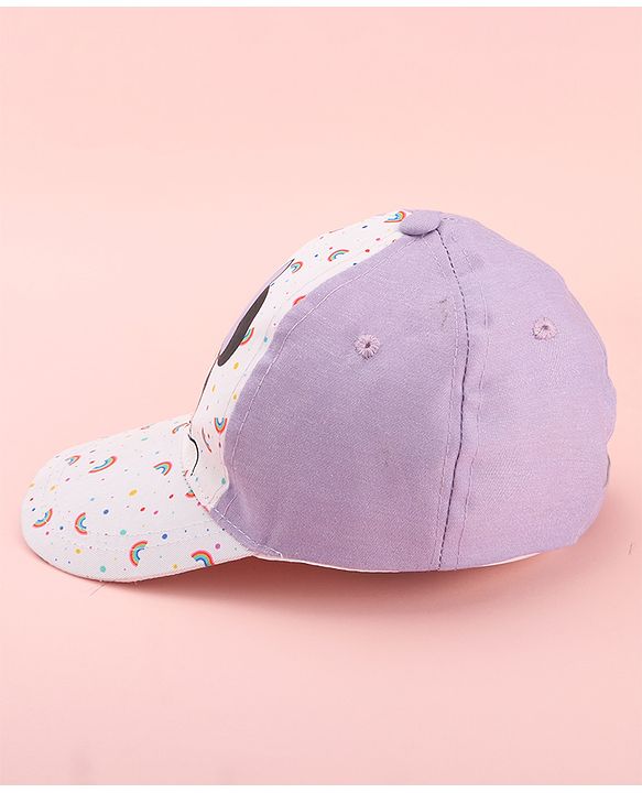 Babyhug Disney Cotton Woven Summer Cap with Minnie Mouse Graphics White & Lilac - Diameter 15 cm