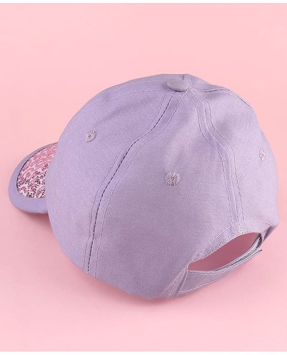 Babyhug Disney Cotton Woven Summer Cap with Minnie Mouse and Daisy Graphics Lilac - Diameter 14 cm