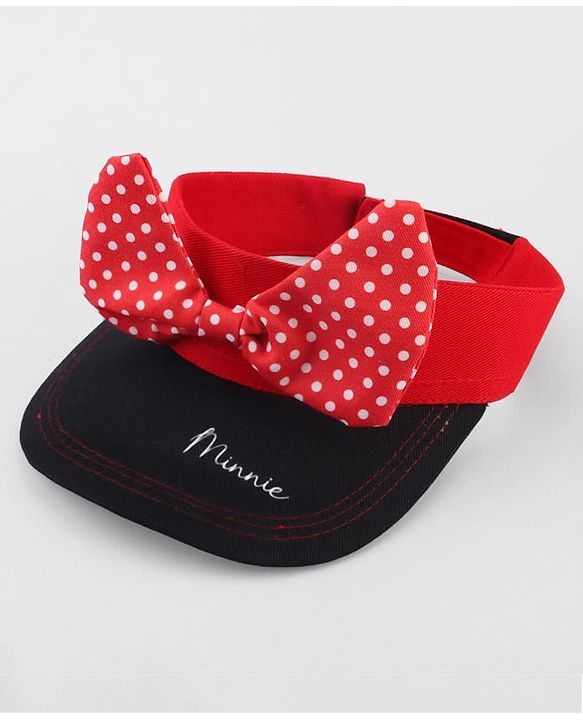 Babyhug Disney Cotton Woven Summer Cap With Minnie Mouse Graphics Black & Red - Diameter 15 cm