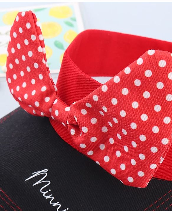 Babyhug Disney Cotton Woven Summer Cap With Minnie Mouse Graphics Black & Red - Diameter 15 cm