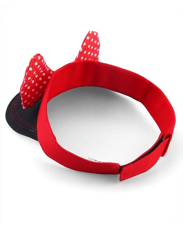 Babyhug Disney Cotton Woven Summer Cap With Minnie Mouse Graphics Black & Red - Diameter 15 cm