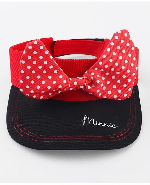 Babyhug Disney Cotton Woven Summer Cap With Minnie Mouse Graphics Black & Red - Diameter 17 cm