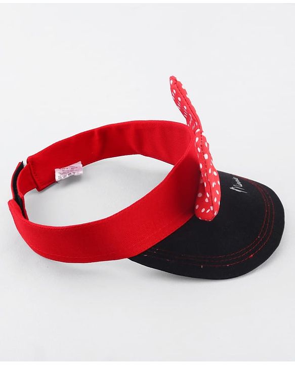 Babyhug Disney Cotton Woven Summer Cap With Minnie Mouse Graphics Black & Red - Diameter 17 cm