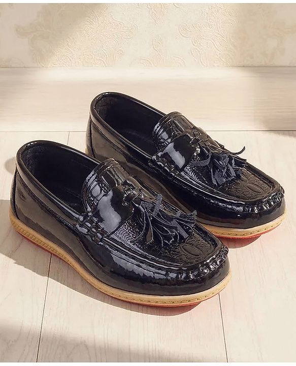 Pine Kids Textured Slip On Loafers - Black