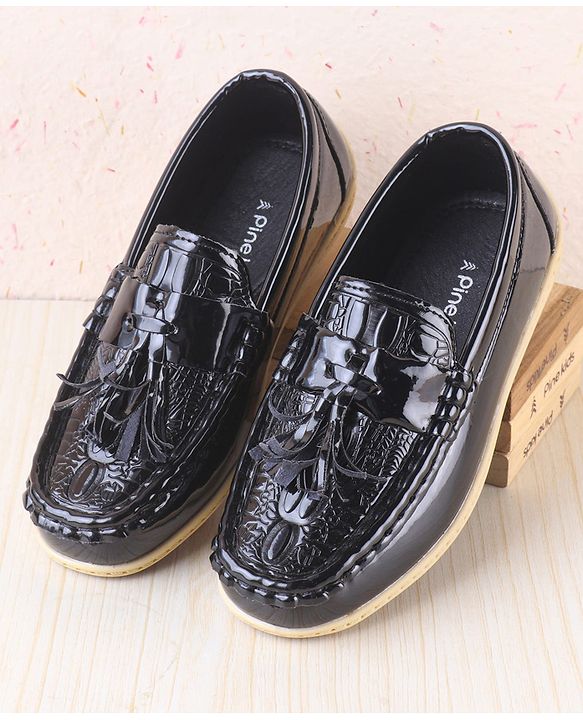 Pine Kids Textured Slip On Loafers - Black