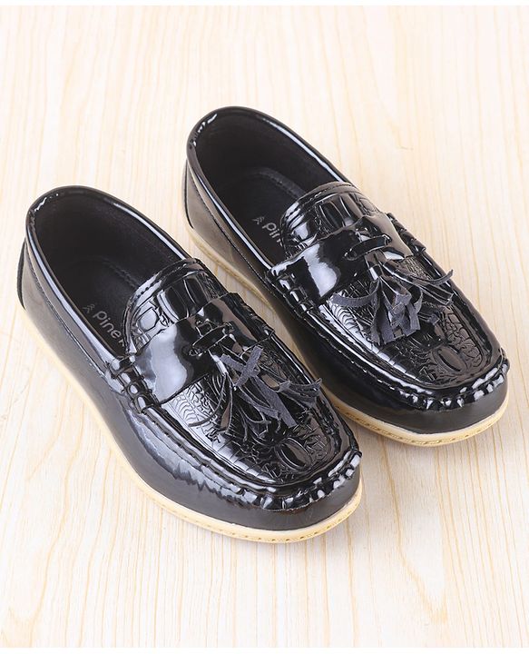 Pine Kids Textured Slip On Loafers - Black