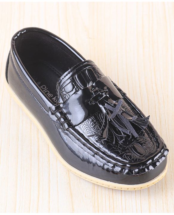 Pine Kids Textured Slip On Loafers - Black