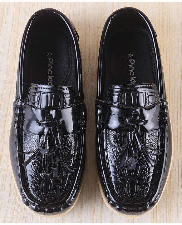 Pine Kids Textured Slip On Loafers - Black