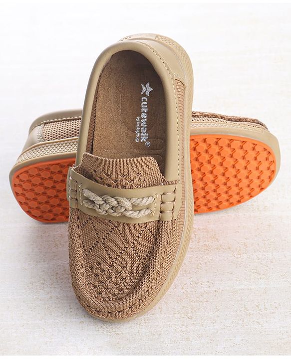 Cute Walk by Babyhug Solid Party Wear Slip On Shoes - Beige