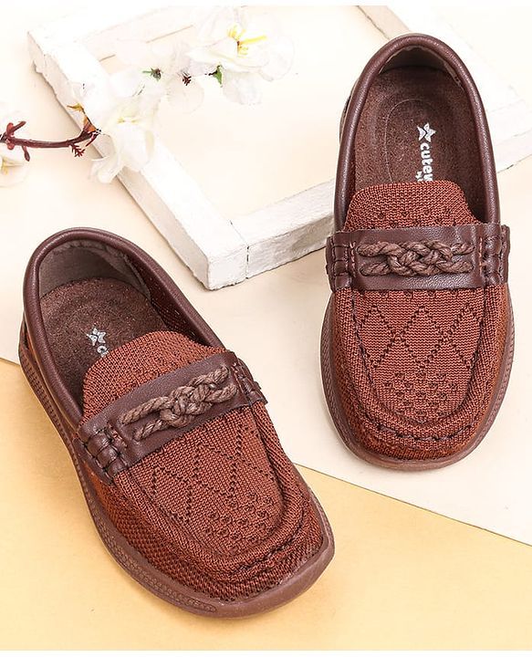 Cute Walk by Babyhug Solid Party Wear Slip On Shoes - Beige