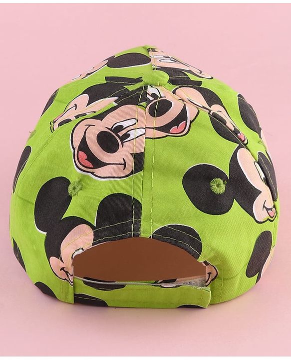 Babyhug Disney Cotton Woven Summer Cap with Mickey Mouse Family Green - Diameter 12 cm