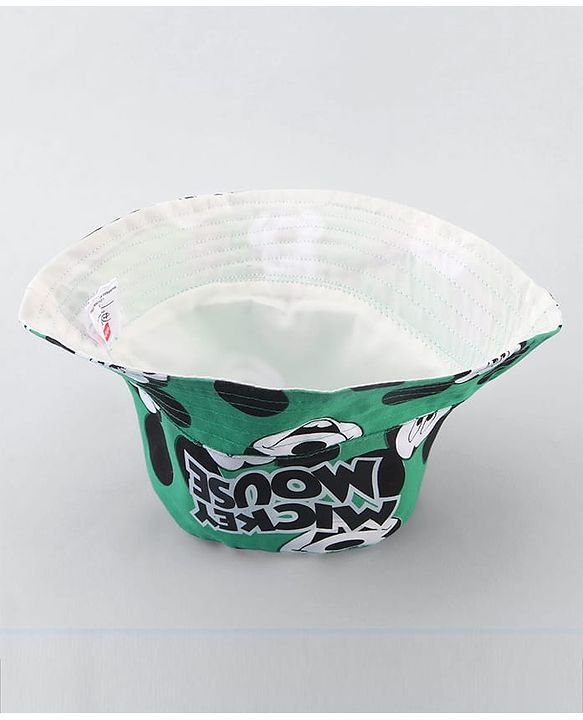 Babyhug Disney Cotton Woven Summer Cap With Mickey Mouse Print Green - Diameter 25 cm