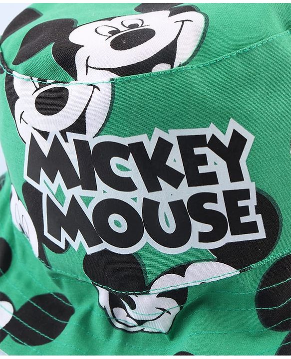 Babyhug Disney Cotton Woven Summer Cap With Mickey Mouse Print Green - Diameter 25 cm