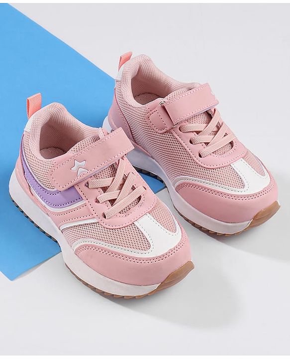 Cute Walk by Babyhug Sports Shoes with Velcro Closure & Logo Applique - Pink