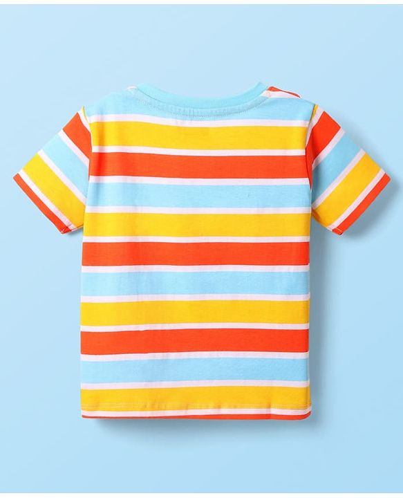 Babyhug Cotton Knit Half Sleeves Striped T-Shirts with Text Print Pack of 3 - Orange Blue & Yellow