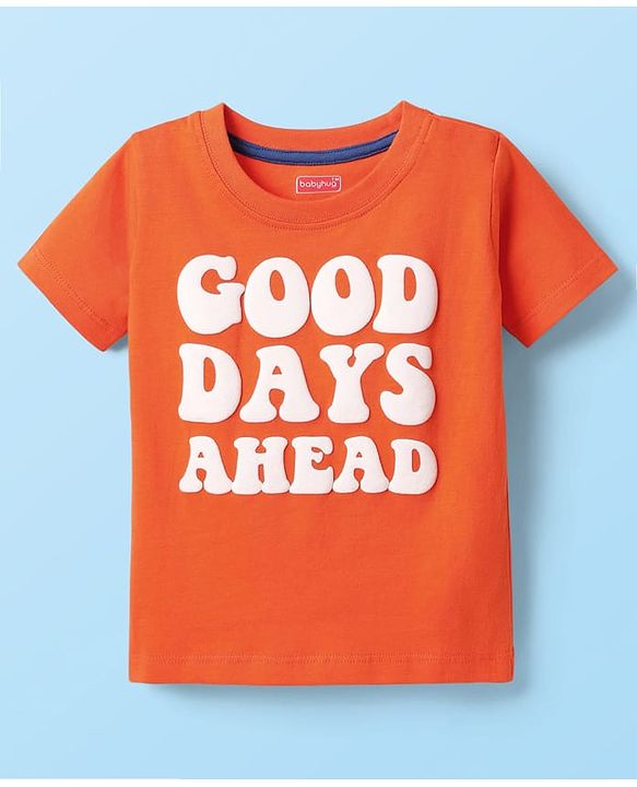Babyhug Cotton Knit Half Sleeves Striped T-Shirts with Text Print Pack of 3 - Orange Blue & Yellow